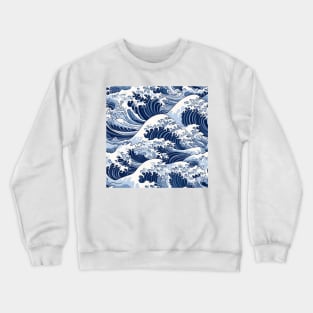 Ephemeral Crests: Hokusai Waves Reimagined Crewneck Sweatshirt